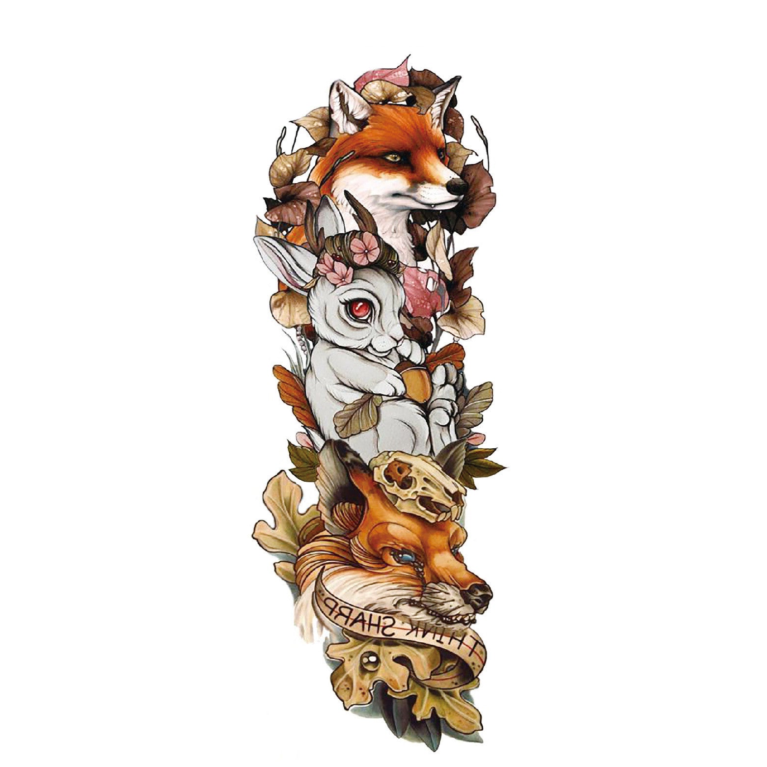 Temporary Arm Sleeve Tattoo (Waterproof) - FOX DESIGN - COLOUR